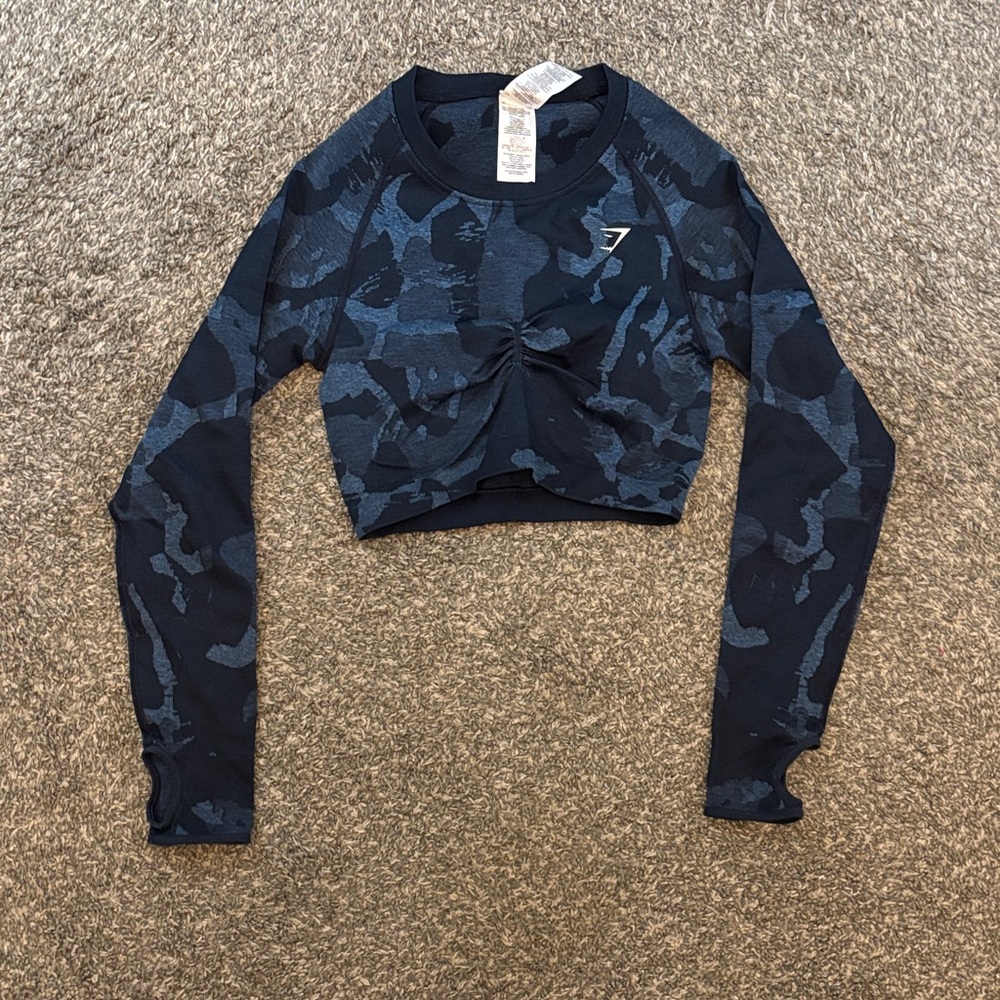 Gymshark Navy Camouflage Crop Top